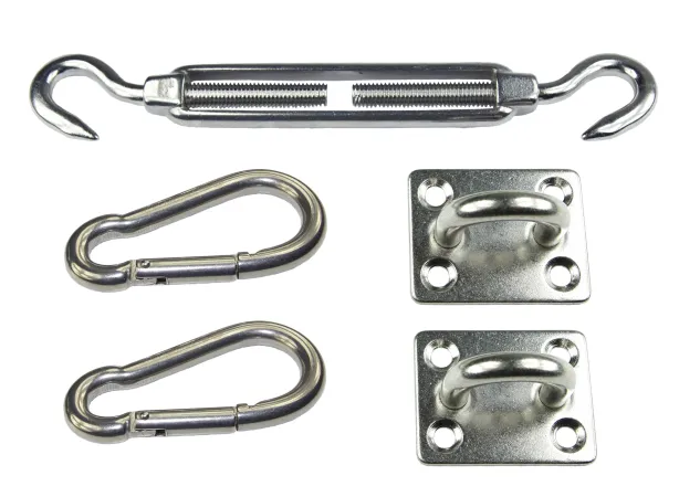 Edelstahl Sonnensegel-Befestigung - Dreieck, 3x Augplatte 3x Seilspanner