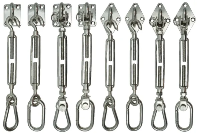 Edelstahl Sonnensegel-Befestigung - Dreieck, 3x Augplatte 1x Seilspanner 3x Karabiner