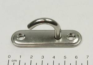 Edelstahl Augplatte / Deckauge mit Haken, schmal, D6 -  65 x 19mm, V4A