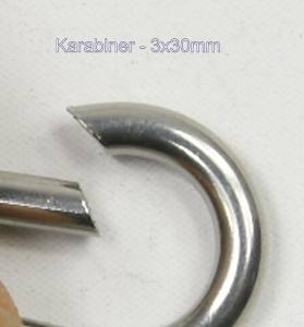 Edelstahl Karabiner / Karabinerhaken, 3x30mm, V4A / AISI 316