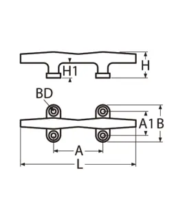 Belegklampe rund, mit 4 Bohrungen, Länge: 200mm, V4A, rostfrei