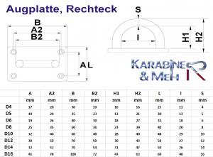 Edelstahl Augplatte / Deckauge -  D10 - 60 x 48mm, V4A