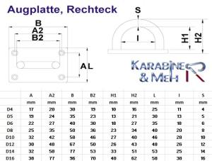 Edelstahl Augplatte / Deckauge -  D14 - 77 x 53mm, V4A