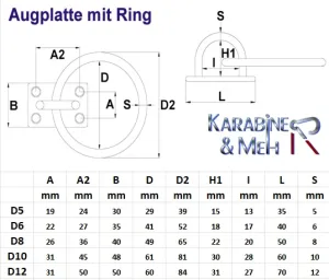 Edelstahl Augplatte / Deckauge mit Ring - D10 - 60 x 48mm, Ring 70mm, V4A