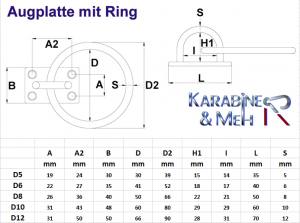 Edelstahl Augplatte / Deckauge mit Ring - D6 - 40 x 35mm, V4A