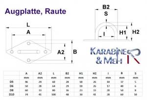 Edelstahl Augplatte / Deckauge, Raute, D10 - 100 x 60mm, V4A