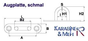 Edelstahl Augplatte / Deckauge, schmal, D5 -  45 x 15mm, V2A