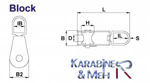 Edelstahl Block/Seilblock/Umlenkrolle mit 32mm Rolle, Länge ca. 97mm, V2A
