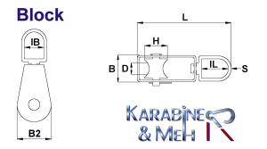 Edelstahl Block/Seilblock/Umlenkrolle mit 50mm Rolle, Länge ca. 127mm, V2A