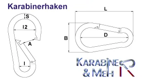 Edelstahl Karabiner, Karabinerhaken, 10x100mm, V4A / AISI 316