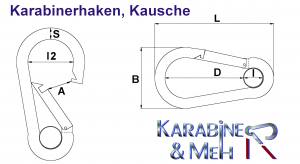 Edelstahl Karabinerhaken mit Kausche, 6x60mm, V4A