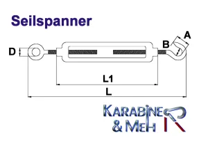 Edelstahl Seilspanner/Spannschloss, Haken/Öse, M4, V4A