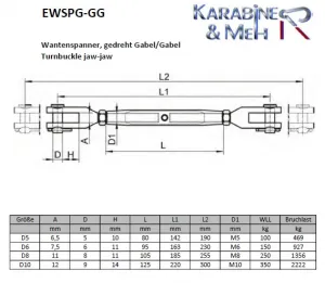 Edelstahl Wantenspanner, Gabel/Gabel, geschlossen, gedreht, M5, V4A