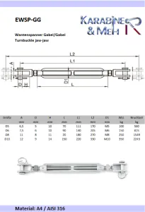 Edelstahl Wantenspanner, Gabel/Gabel, M5, V4A