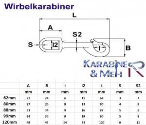 Edelstahl Wirbelkarabiner mit Federzug, 120mm, V4A / AISI 316