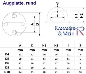 KAMERO Edelstahl Augplatte / Deckauge -  rund - D10, D=65mm, V4A