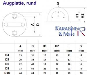 KAMERO Edelstahl Augplatte / Deckauge - rund - D10 - D=65mm, V4A