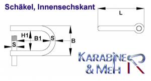 Schäkel, Innensechskant, standard, gerade, M16, 16mm, Edelstahl V4A