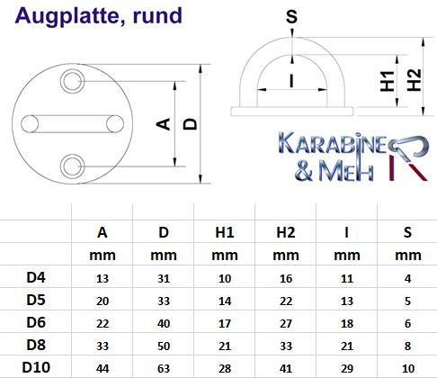 Edelstahl Augplatte / Deckauge, rund - D6, D=40mm, V4A