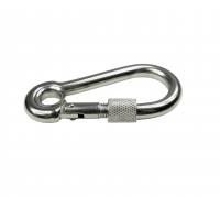 Edelstahl Karabiner, Karabinerhaken mit Kausche und Sicherung, 11x120mm, V4A / AISI 316