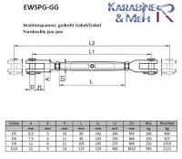 Edelstahl Wantenspanner, Gabel/Gabel, geschlossen, gedreht, M10, V4A